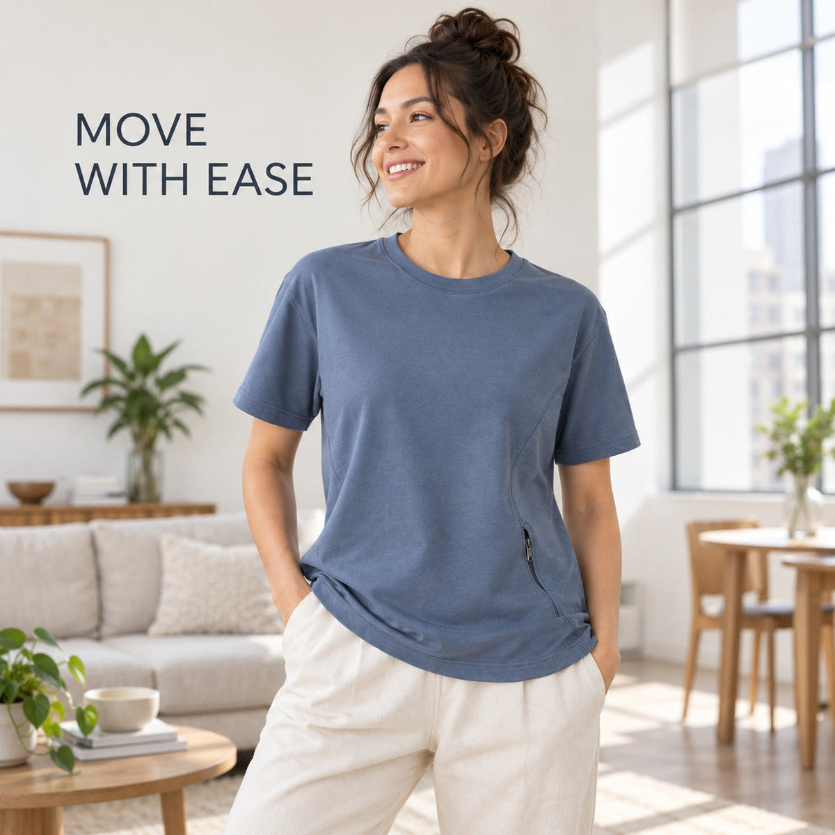 ContourEase Modular Crew Tee – Slate Blue Unisex Tee, One Size