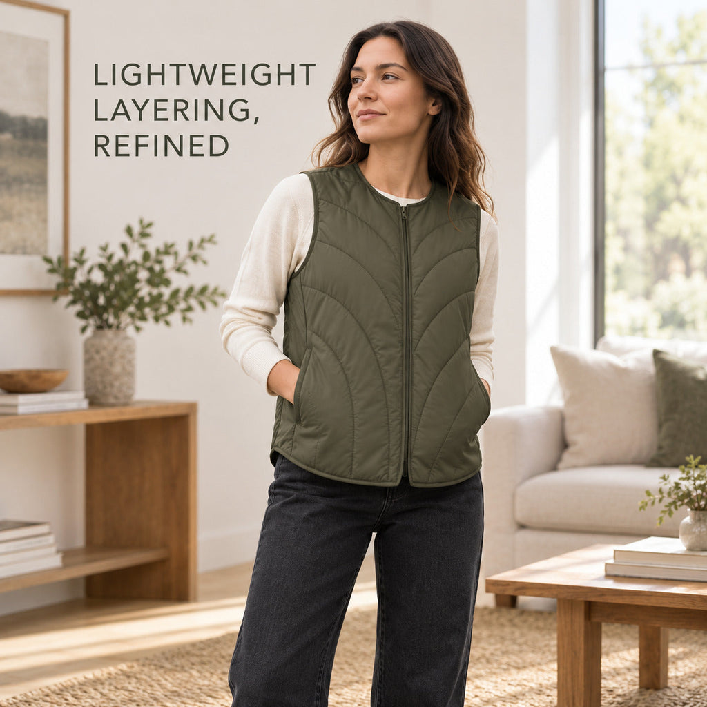 CurveQuilt Lightweight Vest – Smoky Olive Unisex Vest, One Size
