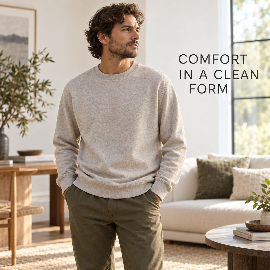 RidgeLine Crew Sweatshirt – Heather Oat Unisex Sweatshirt, One Size