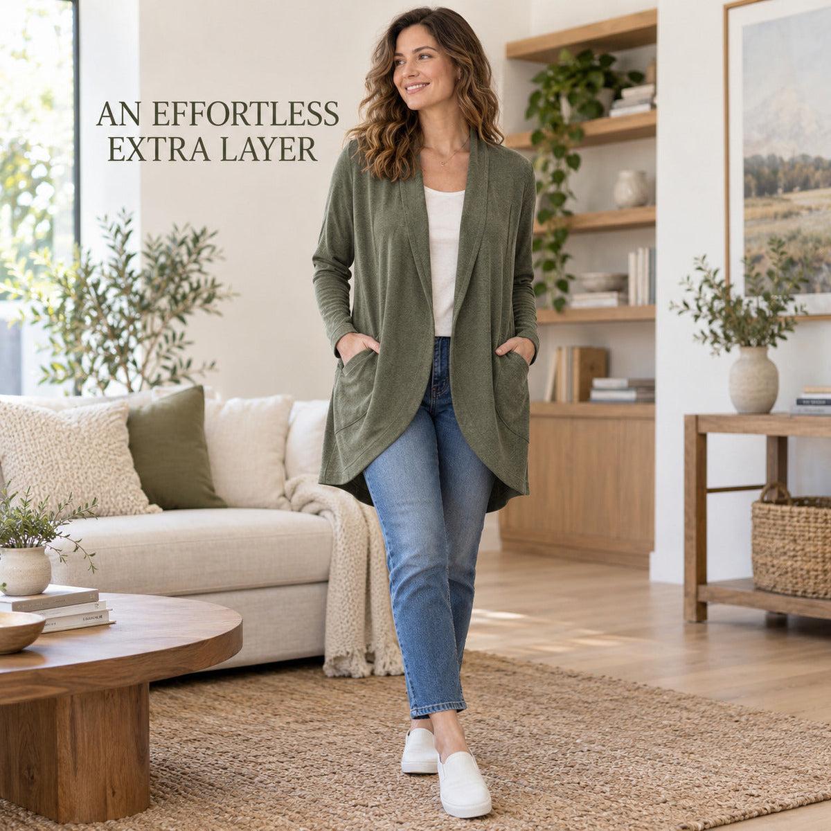 FoldArc Open Cardigan – Muted Moss Unisex Cardigan, One Size