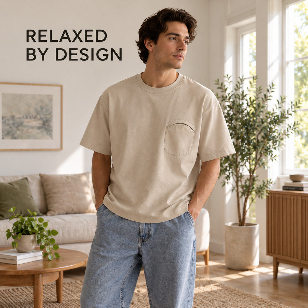ArcPocket Box Tee – Sand Beige Unisex Tee, One Size