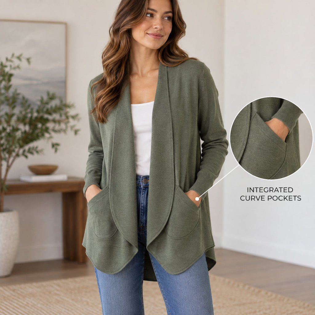 FoldArc Open Cardigan – Muted Moss Unisex Cardigan, One Size