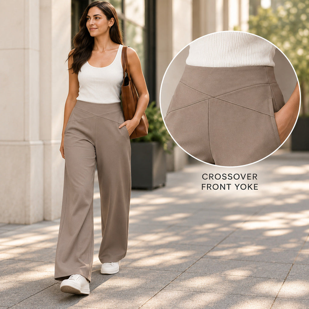 CrossPanel Wide-Leg Pants – Warm Taupe Women's Pants, One Size