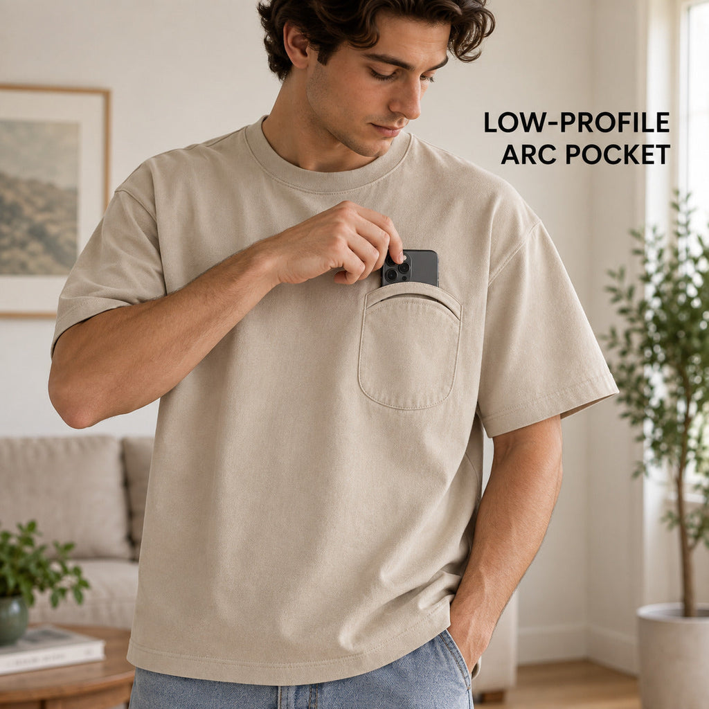 ArcPocket Box Tee – Sand Beige Unisex Tee, One Size