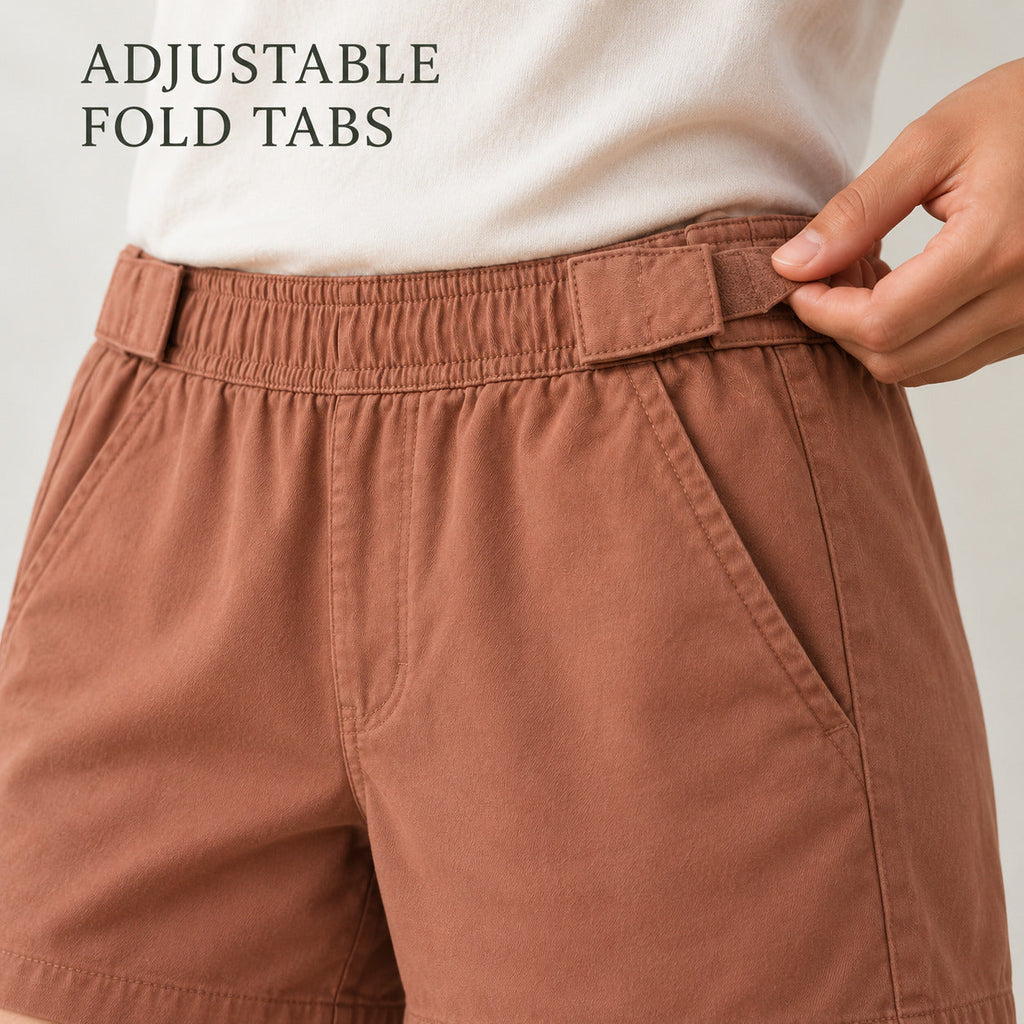 FoldTab Pull-On Shorts – Muted Clay Unisex Shorts, One Size