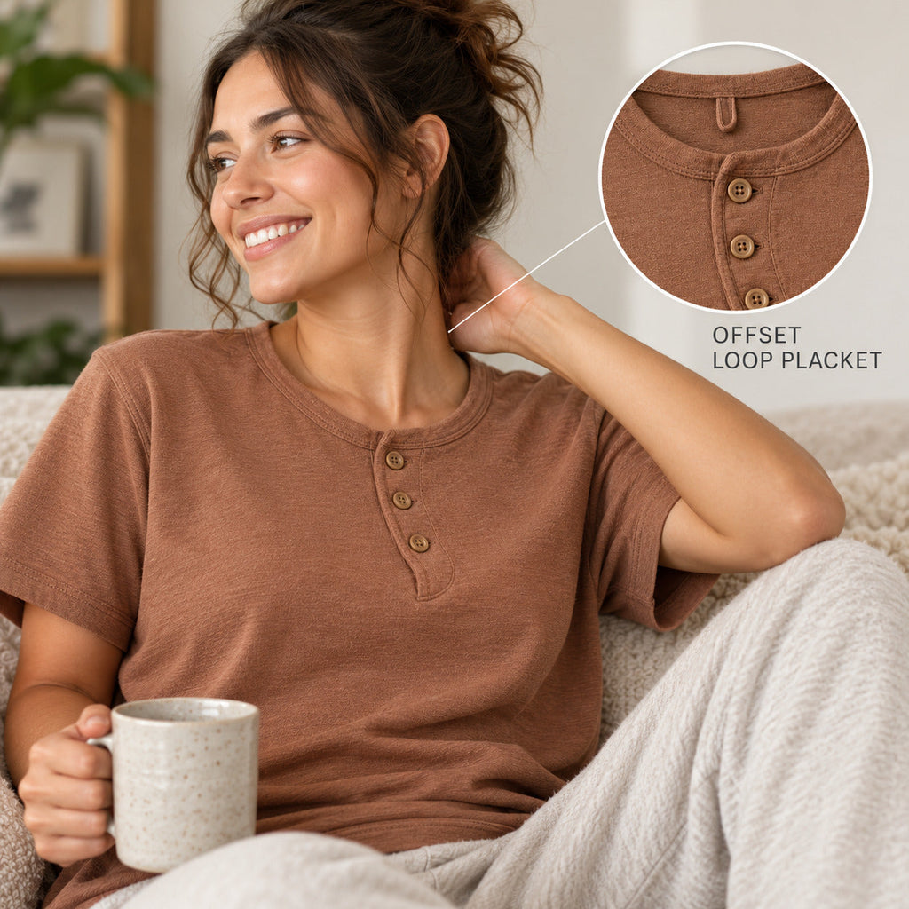 LoopPlacket Everyday Henley – Warm Clay Unisex Henley, One Size