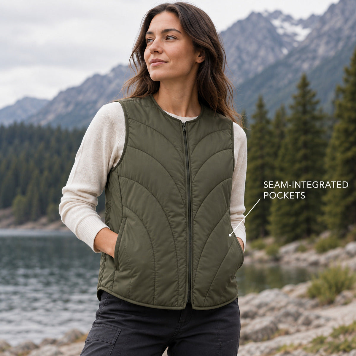 CurveQuilt Lightweight Vest – Smoky Olive Unisex Vest, One Size