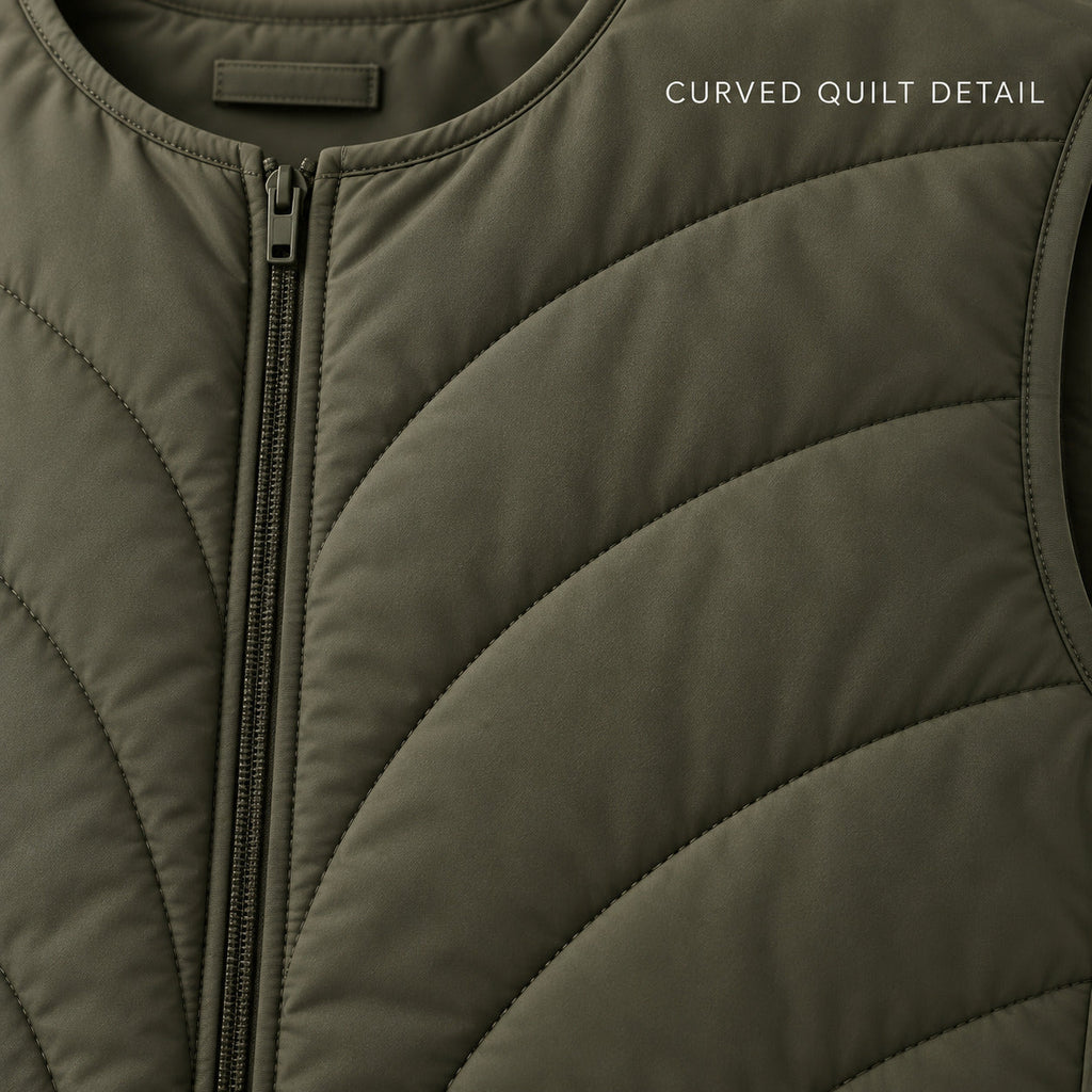CurveQuilt Lightweight Vest – Smoky Olive Unisex Vest, One Size