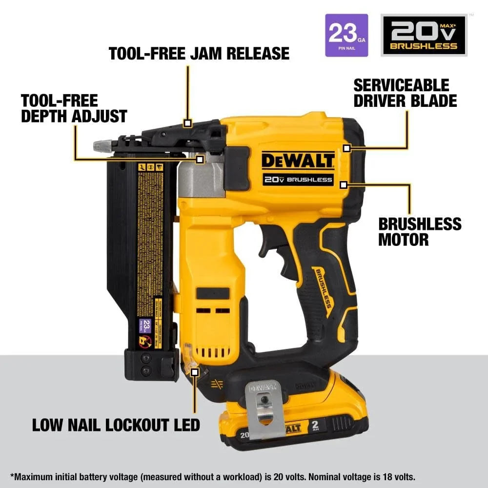 Compact Series 20V Pin Nailer 23 Gauge Kit DCN623D1