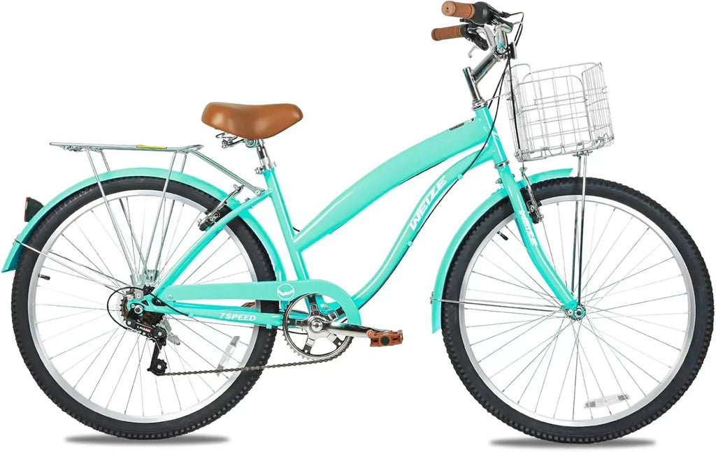 WEIZE Beach Cruiser Bike 26 inch Commuter Bicycle for Adult Men and Women 7-Speed/High-Carbon