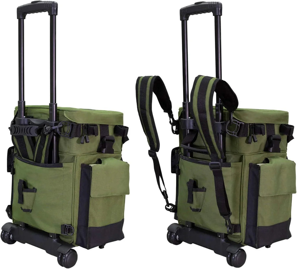 Elkton Outdoors Rolling Tackle Box with Wheels - Waterproof Rolling Fishing Backpack, 5 Removable Tackle Trays, 4 Rod Holders, Fishing Gifts for Men, Fish Tackle Bag, Roller Tackle Box