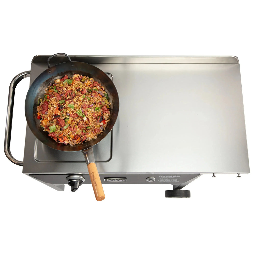 Cuisinart Outdoor Wok Station, 50,000 BTU Propane Outdoor Wok Burner w Prep Table, 14" Carbon Steel Wok for Stir Fry, Searing, BBQ  Black