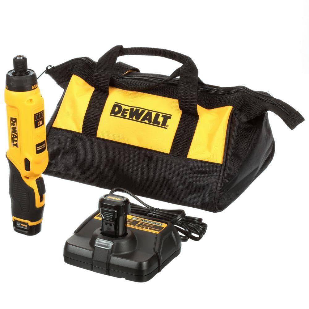 8V MAX Cordless Gyroscopic Screwdriver with Adjustable Handle. (2) 1.0Ah Batteries. Charger. and Bag DCF680N2