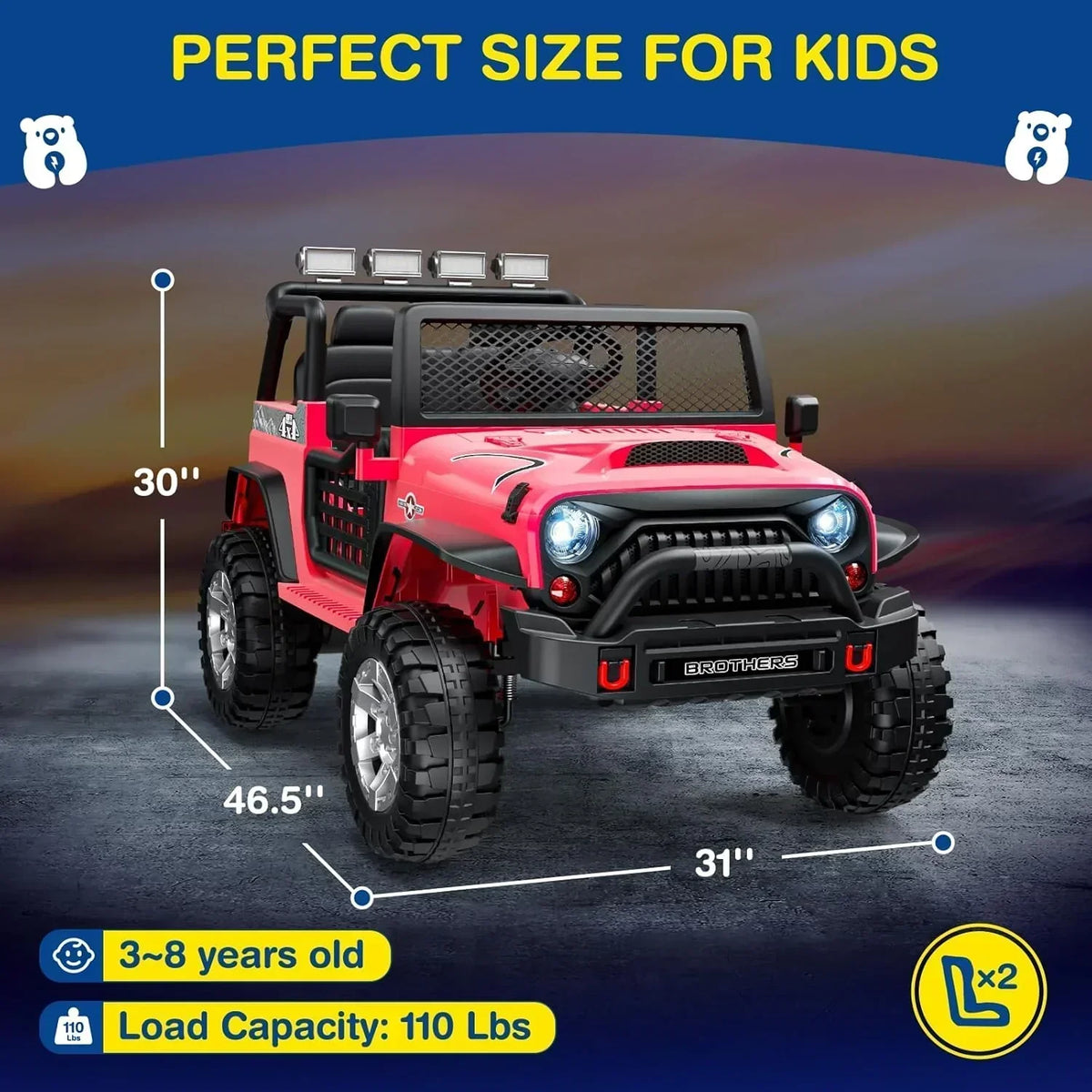 L8 Ride On Car 2 Seater 12V Kids Electric Car Remote Control 4-Wheel Suspension Bluetooth Speaker