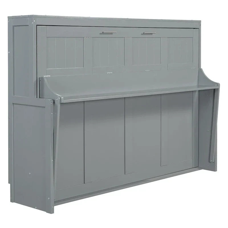 Queen/Full Size Murphy Bed with Hydraulic Lift and Integrated Desk Design