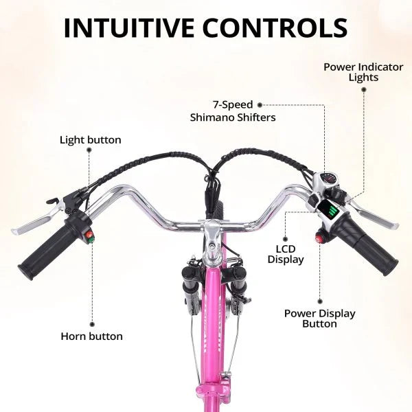 Electric Tricycle for Adults, 7 Speeds Folding Electric Trike, 24 Inch 3 Wheel Motorized Bicycle w/ 36V 10Ah Removable Battery, E Trikes with Large Basket, 330 Loading Capacity, 250W Motor, Pink