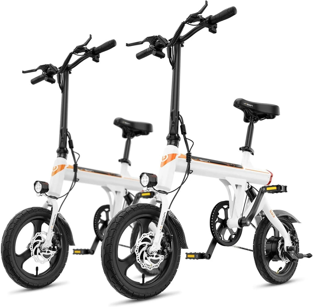 Jasion EB3 Electric Bike Adults 21mph, 500W Peak Motor, 270Wh Battery, Rear Suspension, 3 Levels Assist, 14′′ Folding Ebike for Adults and Teens, Complies to UL2849