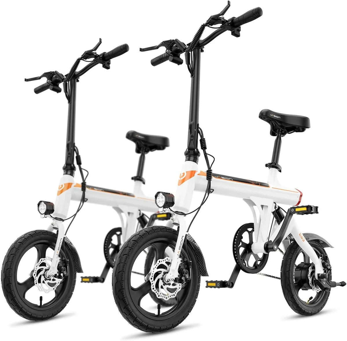 Jasion EB3 Electric Bike Adults 21mph, 500W Peak Motor, 270Wh Battery, Rear Suspension, 3 Levels Assist, 14′′ Folding Ebike for Adults and Teens, Complies to UL2849