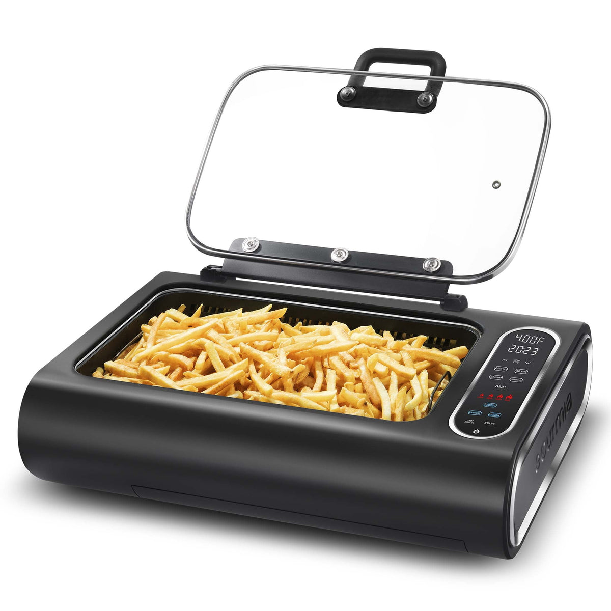 FoodStation Indoor Smokeless Grill with Guided Cooking. Black