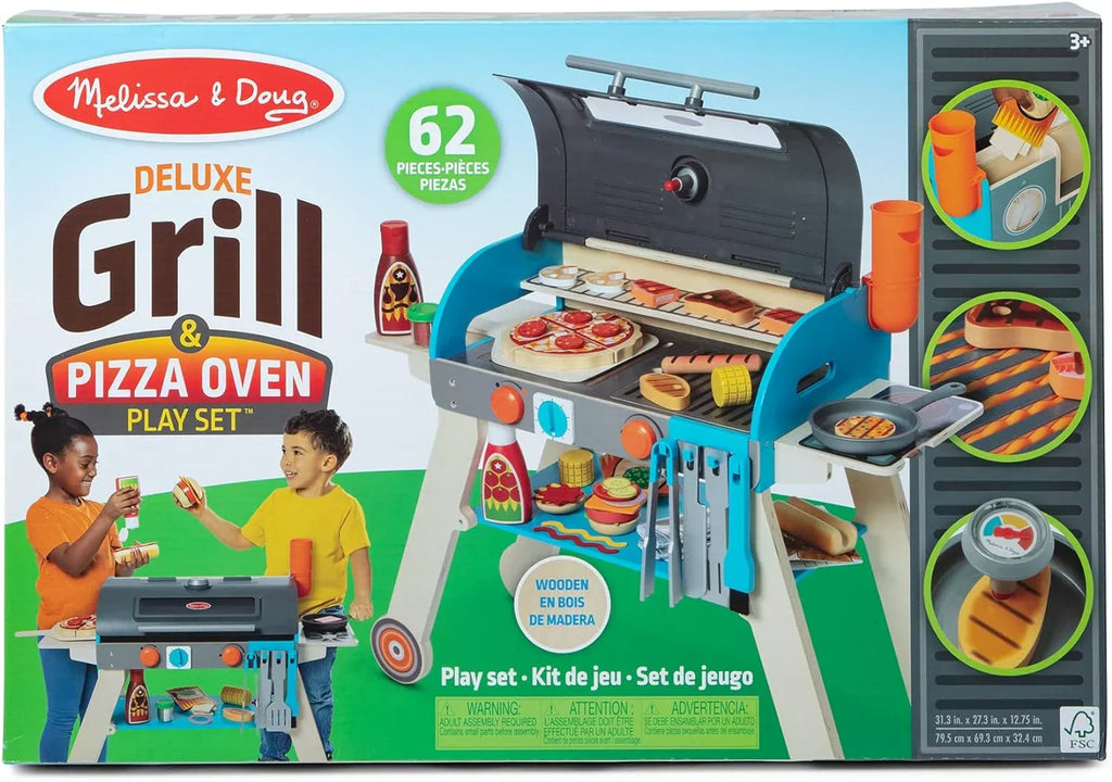 Wooden Luxury Grill, Smoker and Pizza Oven Toy Food Toy for Kids Pretend Cooking