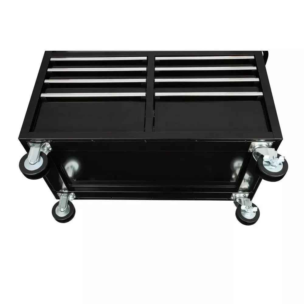 Gloss Black 46′′ 9-Drawer Mobile Tool Chest Workbench with Power Strip & Solid Wood Top