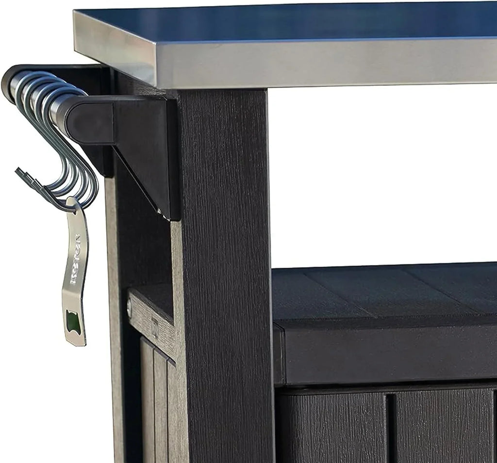 Keter Outdoor Rolling Table Cart for Food Prep, Storage, Bar & Grill, Dark Brown