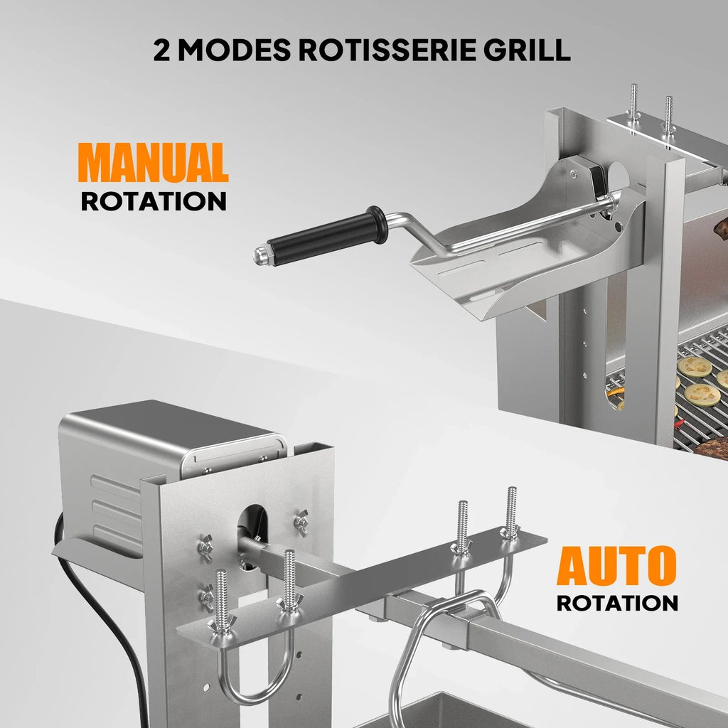 RovSun 46 Electric Rotisserie Grill 176 lbs Capacity 25w Pig Lamb Spit Roaster Rotisserie w/Lockable Wheels Wind Baffle with Adjustable Height