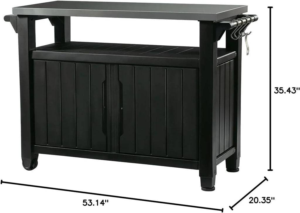 Keter Outdoor Rolling Table Cart for Food Prep, Storage, Bar & Grill, Dark Brown