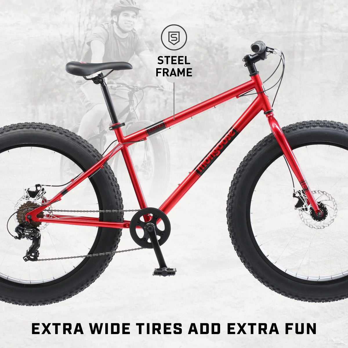 Mongoose Dolomite Adult Fat Tire Mountain Bike, 26 - Inch Wheel, Red