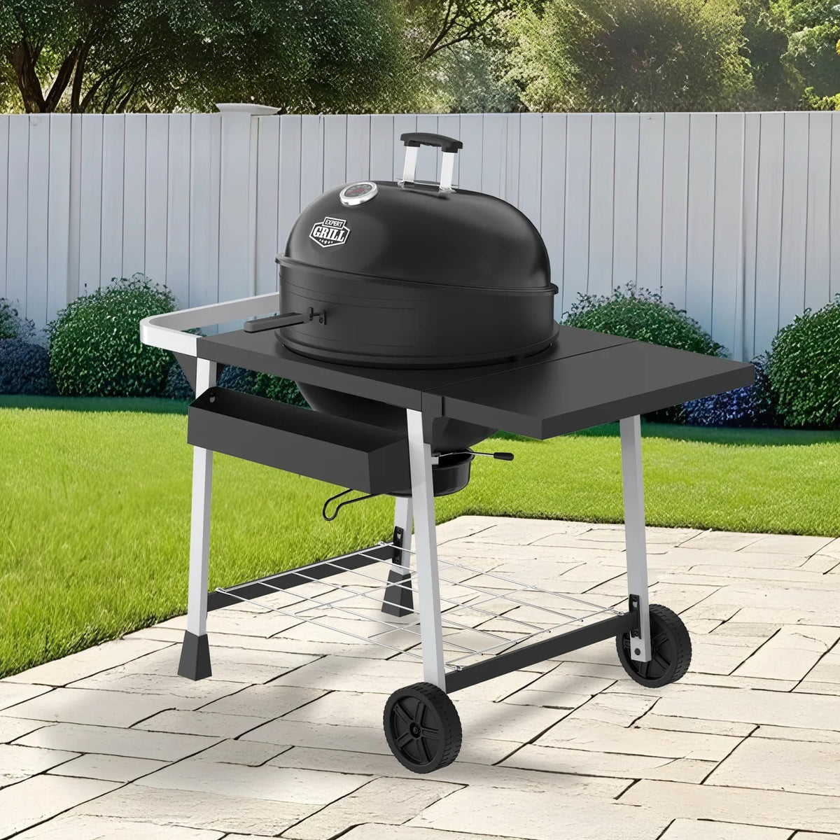 Expert Grill Kettle Cart with Pizza Accessories and Warming Rack