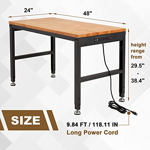 HABUTWAY Height Adjustable Workbench 48" 2000 Lbs Capacity Oak Wood Work Station