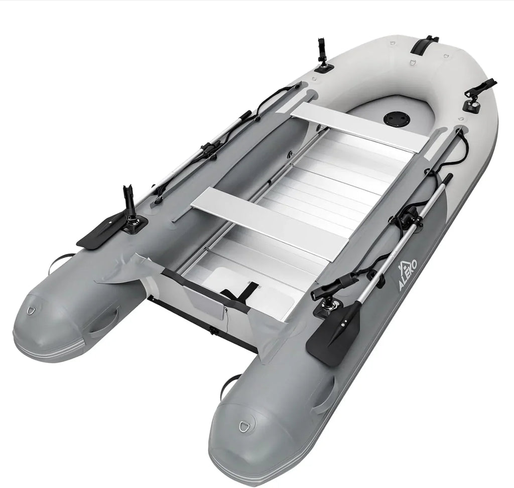 Inflatable Boat | Yacht Dinghy Tender Raft | Multi Person Fishing Boat | Aluminum Floor Oars | Fishing Rod Holders | Heavy-Duty PVC | 2024 Model |