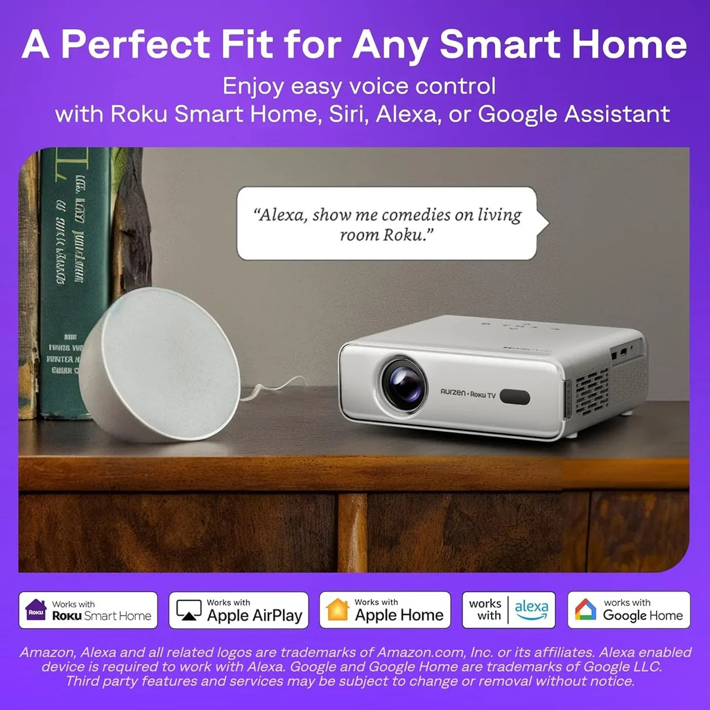 Aurzen Roku TV Smart Projector with Wifi and Bluetooth, Roku Streaming Experience Built-in
