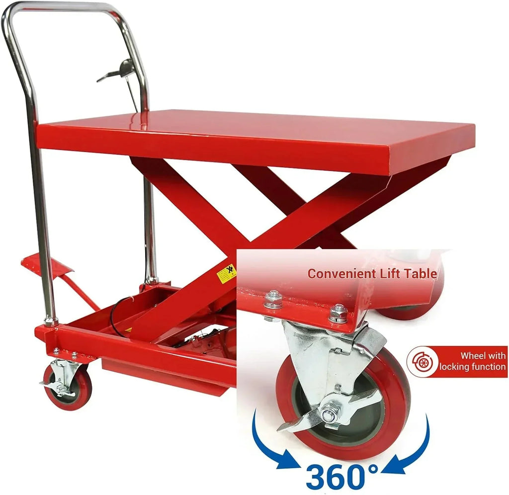 660LBS Hydraulic Lift Table Cart – 31" Lift Height, Double Scissor Design with 4 Wheels & Non-Slip Pad for Material Handling