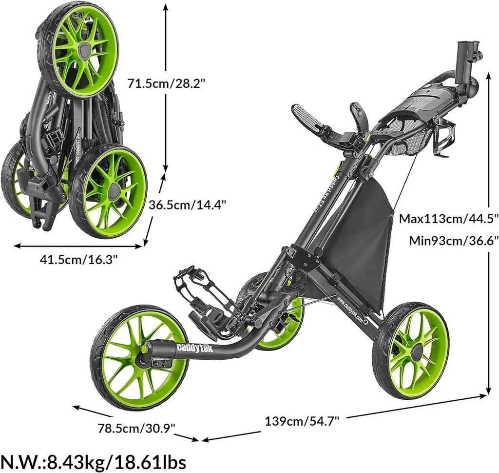 3Wheel Golf Push Cart - Golf Trolley Foldable Collapsible Lightweight Pushcart with Foot Brake - Easy to Open & Close
