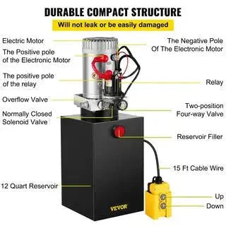 12 qt. 12-Volt 3200 PSI Hydraulic Power Pump Electric Dump Trailer Pump with Steel Reservoir for Car Lift 12LDZYCZYYBTX0001V0