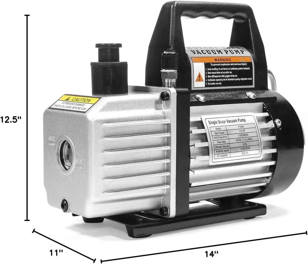 Premium 4CFM Air Vacuum Pump HVAC A/C Refrigeration Kit AC Manifold Gauge Case Set R134a Tap w/Leak Detector and Carrying Tote Bag