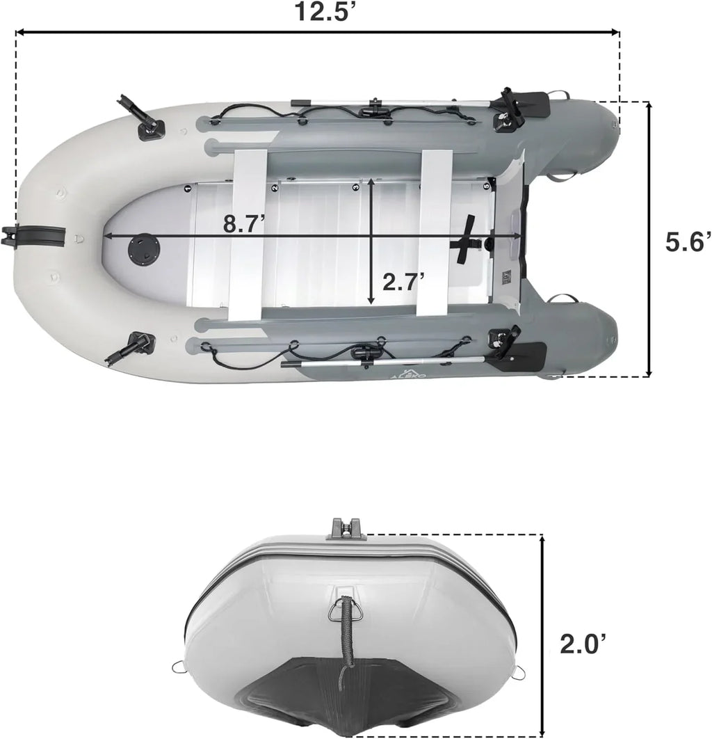 Inflatable Boat | Yacht Dinghy Tender Raft | Multi Person Fishing Boat | Aluminum Floor Oars | Fishing Rod Holders | Heavy-Duty PVC | 2024 Model |