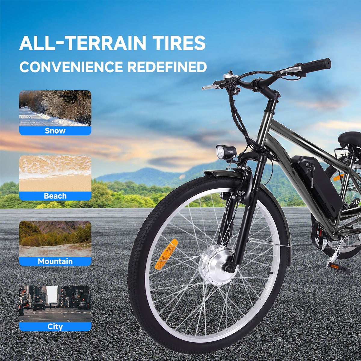 26 Inch Adult 3 Wheel Electric Tricycle with Basket, Fat Tires,7 Speeds,350W Powerful Motor, 36V 10Ah Removable Battery  Dark Gray