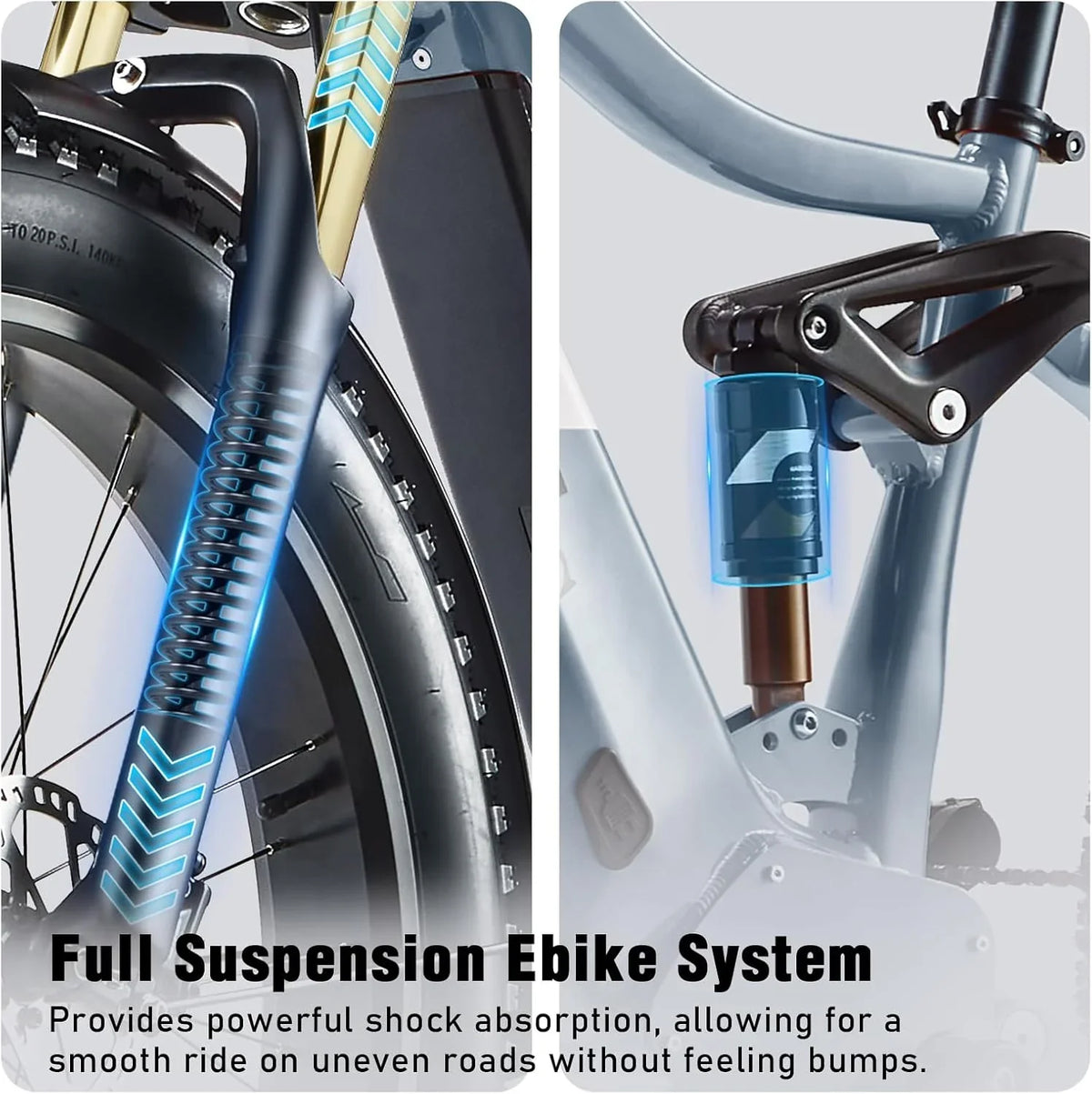 Electric Bike for Adults 26'', 1000W E - Mountain Bike 48V 30/20ah UL2849 Removable Battery, Fat Tire Ebike up to