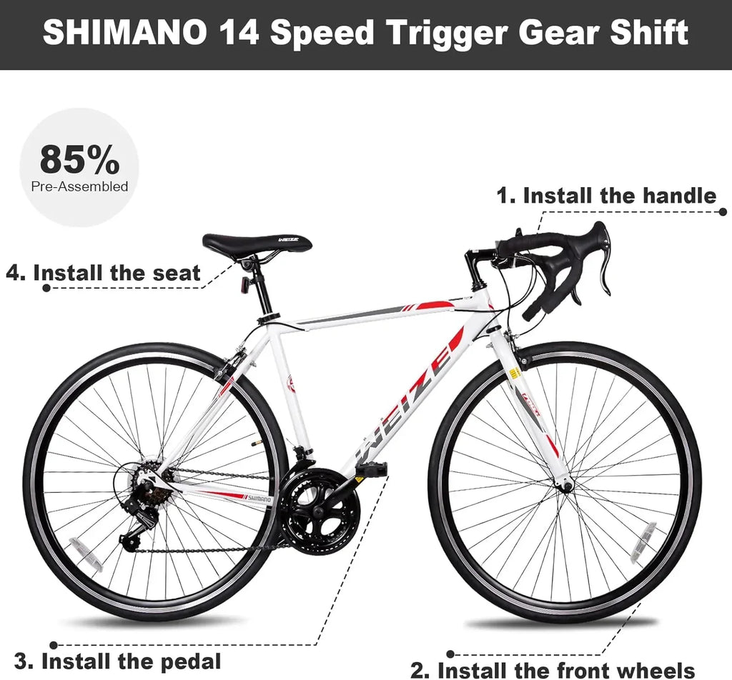 WEIZE Road Bike, 700C Wheel City Commuter Bicycle, Shimano 14 Speed Drop Bar, Racing Adult Bike with Caliper Brakes, High-Carbon Steel Hybrid Bikes