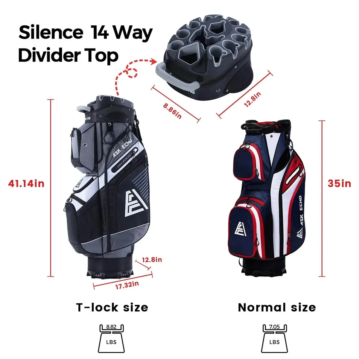 ASK ECHO T-Lock Golf Cart Bag with Handles and Rain Cover