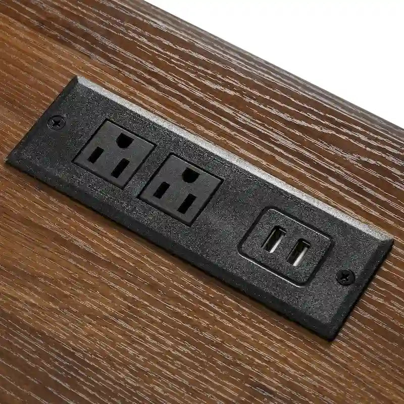 53.7-Inch Farmhouse Kitchen Island with Power Outlet, Featuring 2 Sliding Barn Doors and Drop Leaf Design
