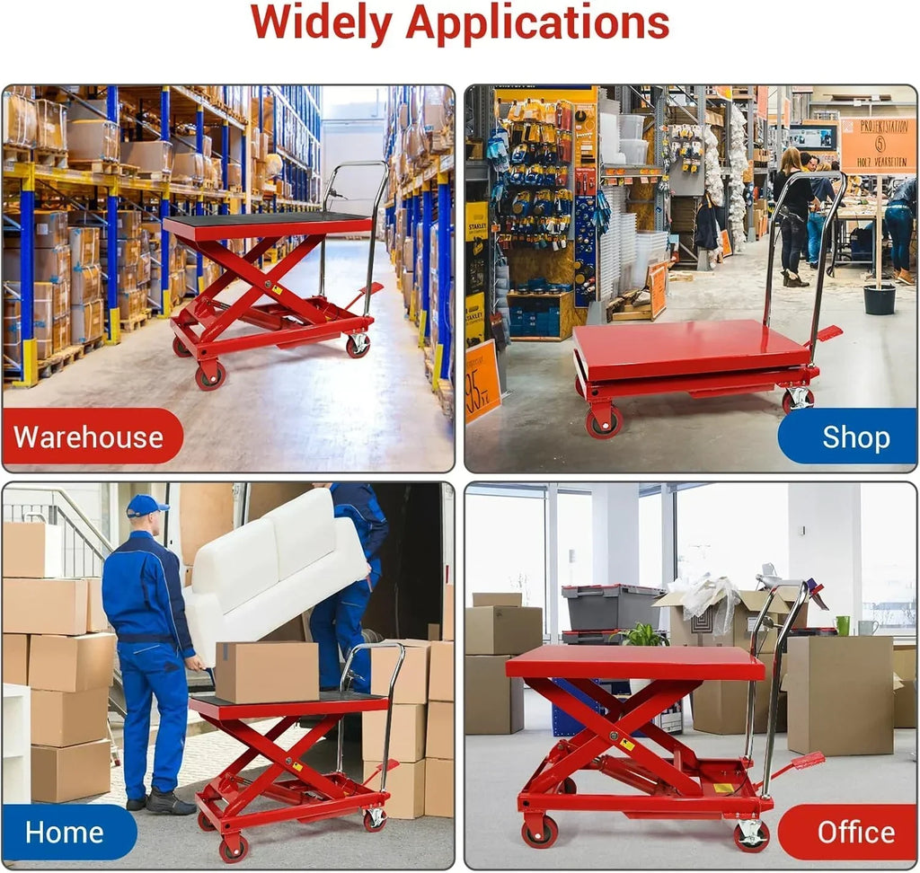 500LBS Hydraulic Lift Table Cart, 30" Lifting Height., Double Scissor Lift Table with 4 Wheels and Non-Slip Pad, Hydraulic Scissor Lift Table for Material Handling and Transportation