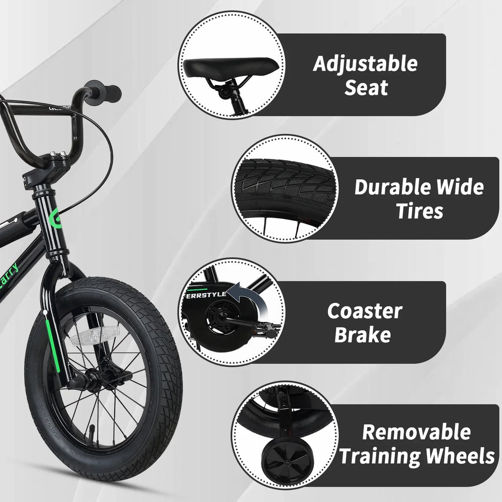 Glerc 14 Inch Little Kids Bike BMX Style Bicycle with Training Wheels Coaster Brake for 3 4 5 Years Old Boys Girls, Blue
