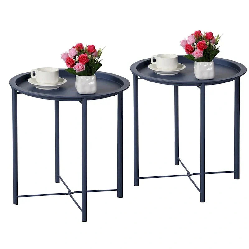 Javlergo Set of 2 Folding Round Steel TV Tray Tables - Compact Side Tables, No Assembly Needed - Dimensions: 18.5 x 18.5 x 19.7 in