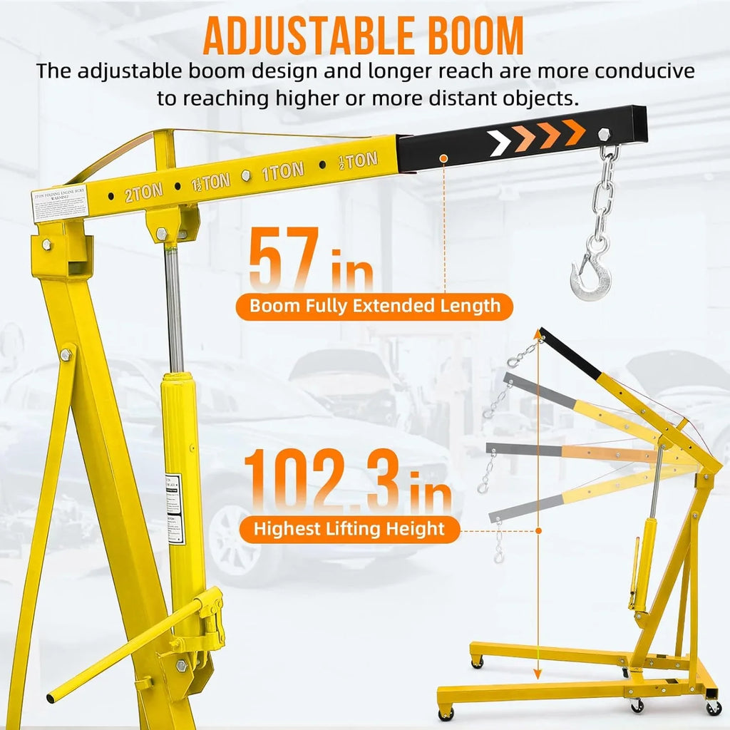 Joankaren 2 Ton Folding Hydraulic Engine Hoist, Heavy - Duty Engine Shop Crane Hoist Lift, Heavy Cherry Picker with 6