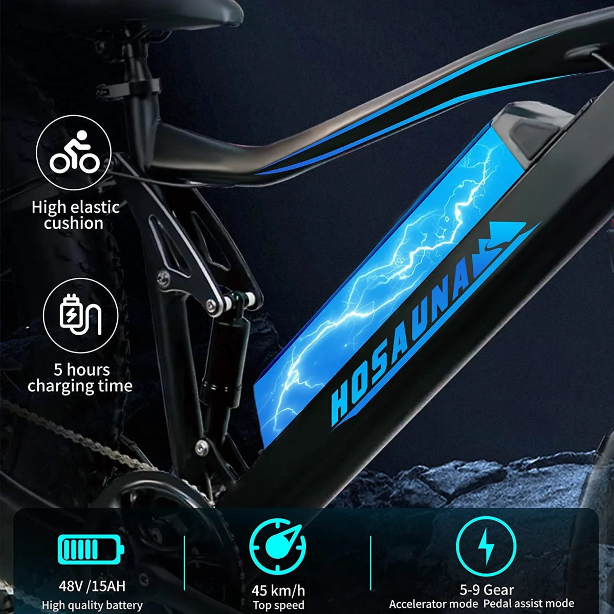 Electric Bike Electric Mountain Bike 500W Ebike26'' Fat Tire Ebike, 28+MPH Adults Ebike with Removable 48V 15ah Battery, Shimano 6 - Speed Black