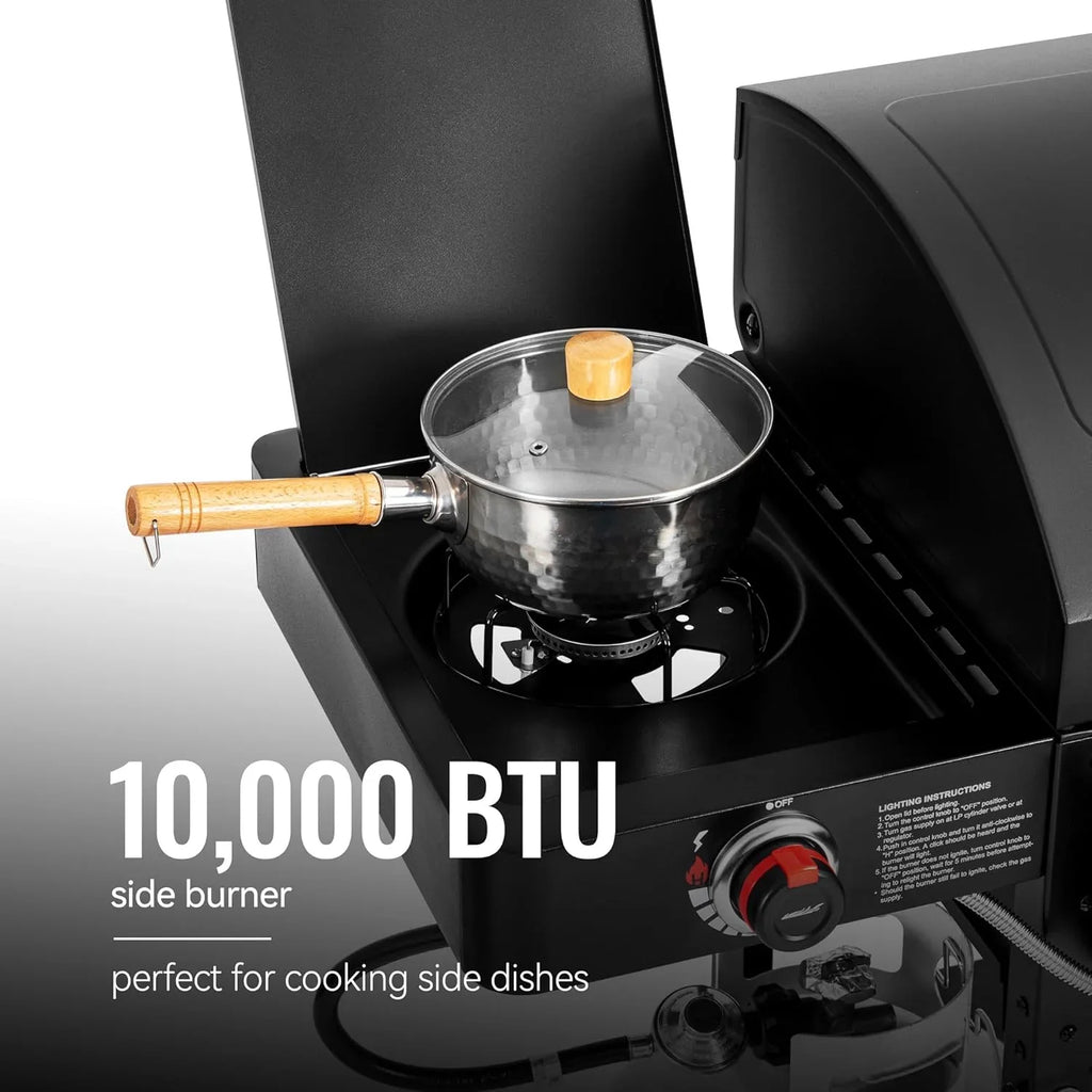 2-Burner Gas & Charcoal Combo Grill with Smoker & Side Burner, 34,000 BTU, 1020 Sq In, Black