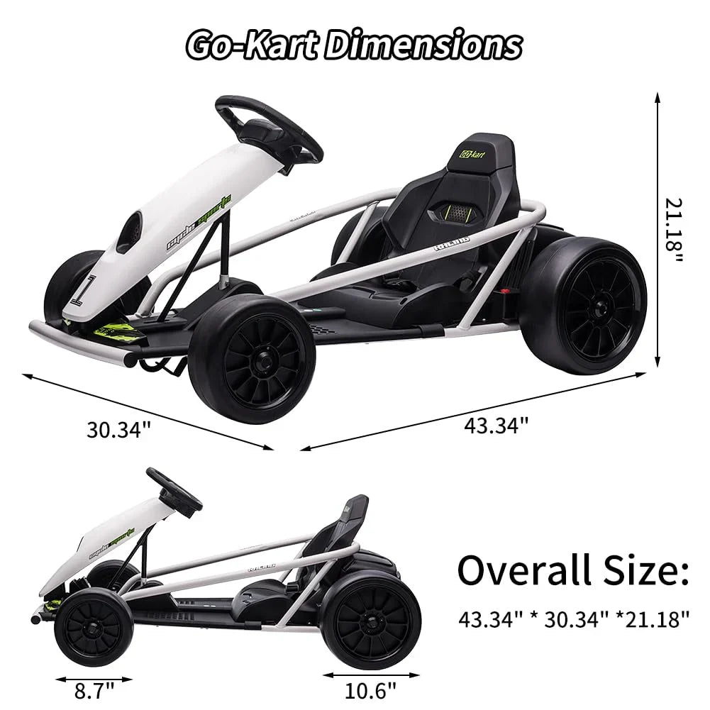 24V Electric Go-Kart for Kids Ages 8-12, Dual 300W Motors, 9Ah Battery